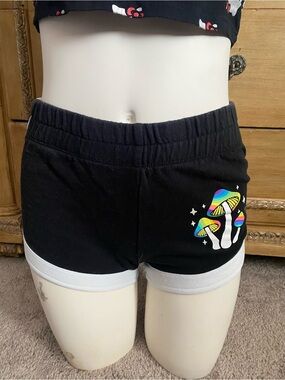 Spencer's Black Athletic Shorts with Rainbow Mushroom Graphic size small